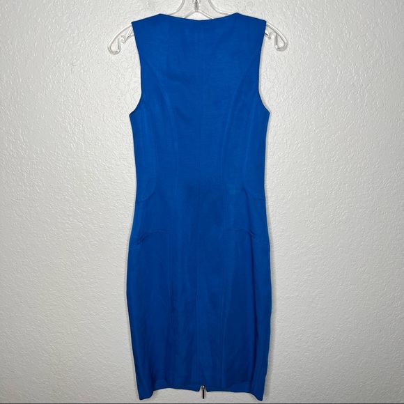 Andy The Anh Womens Sleeveless Full Zip Up Bodycon Dress Blue Sz 4 French Linen - Picture 5 of 8